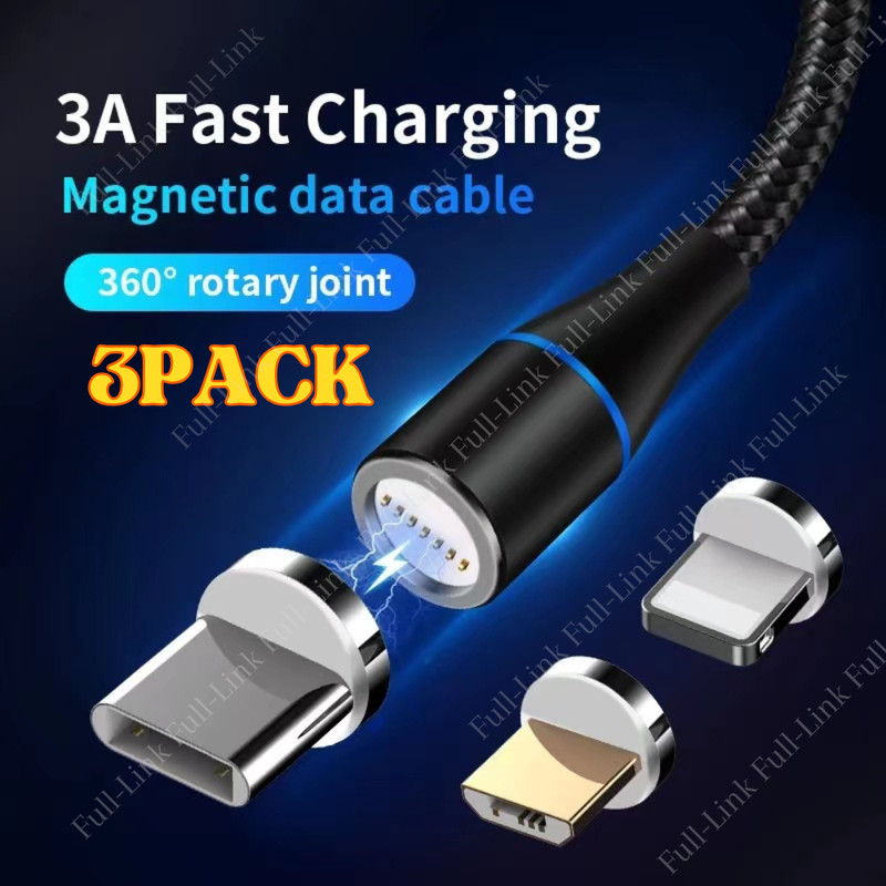 3 PACK Magnetic Phone Charger Fast Charging Cable For Micro USB/Type C/ iPhone