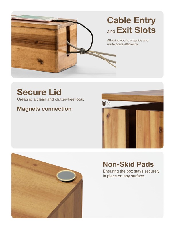 TIDITA Acacia Wood Cable Management Box Round Edge - 16" L Wooden 16", gallery