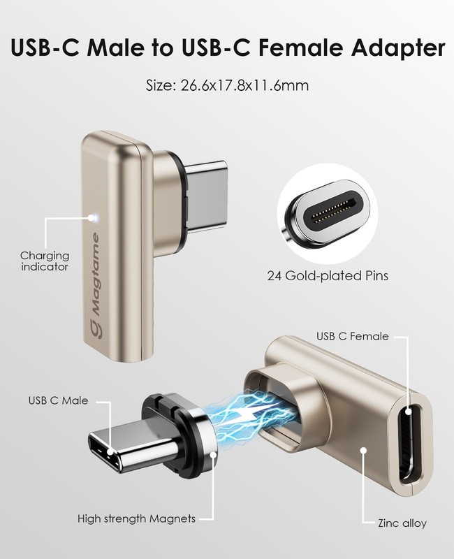 2-Pack 24Pin Magnetic Right Angle USB C Male to Female Adapter, 40Gbps, 4K Video gallery