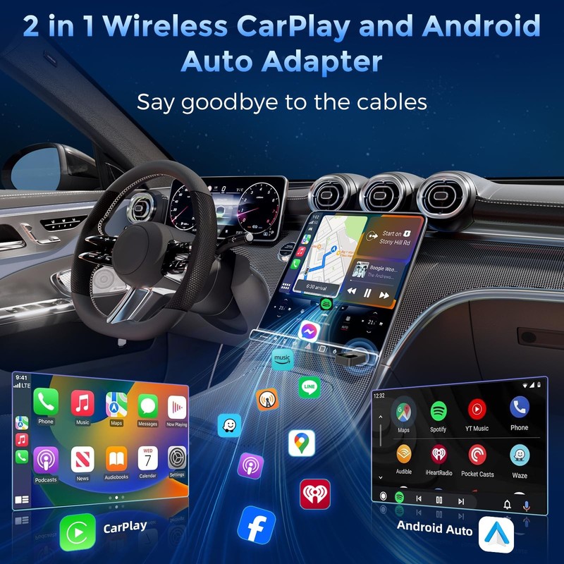 Wireless CarPlay & Android Auto Adapter 2-in-1, Convert Wired to Wireless, Pl... gallery