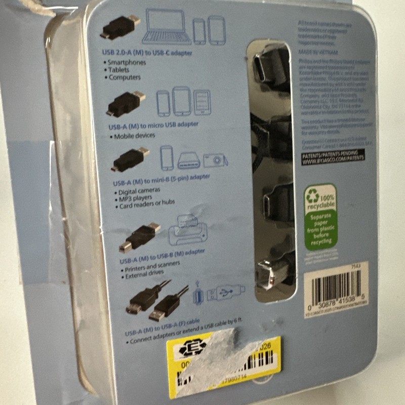 Philips 6' USB 2.0 Universal Kit with USB-C Black - For All Brands - New, Sealed gallery