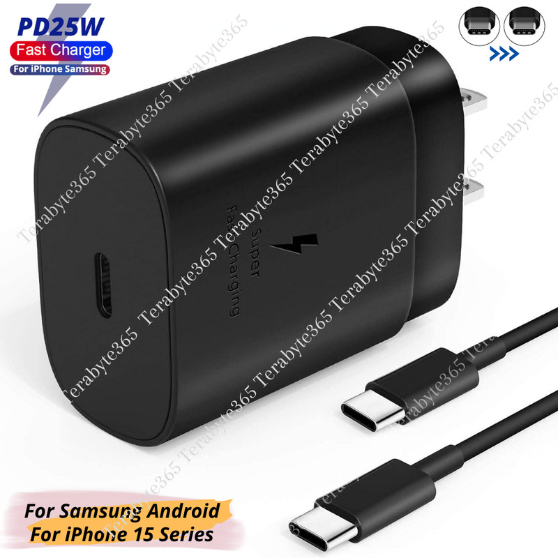 25W Super Fast Charger Adapter PD USB C To USB C Cable For iPhone 15 Samsung LOT
