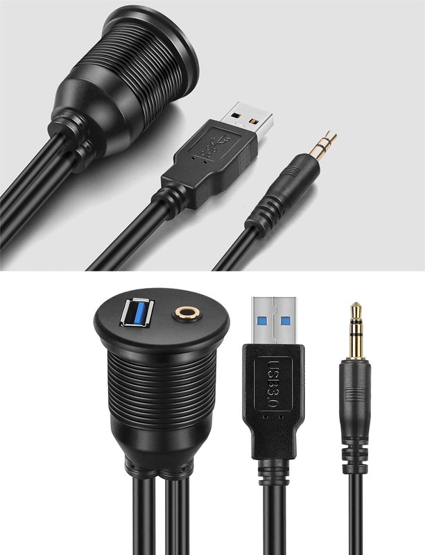 1M 3ft 3.5mm & USB 3.0 AUX Extension Mount Flush Cable, Dash & Panel Mount Ca... gallery