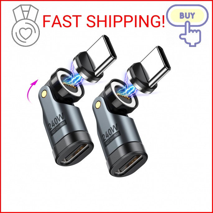 USB C Magnetic Adapter PD 240W(2Pack), 9PIN USB C 90 Degree Adapter/C Right Angl