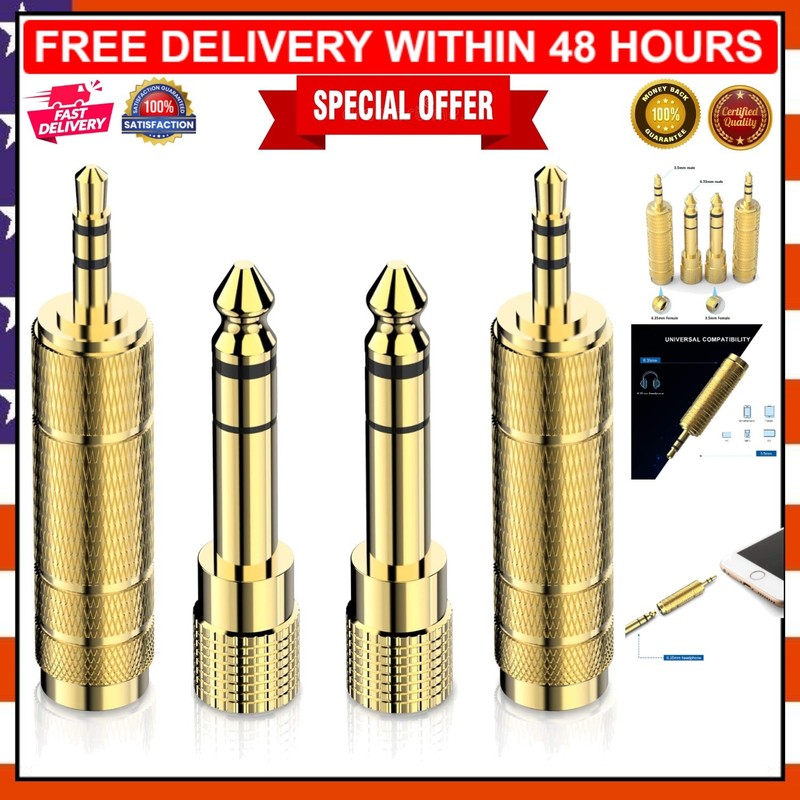 Universal TRS Headphone Adapter Set – 6.35mm to 3.5mm Gold-Plated – 4 Pack