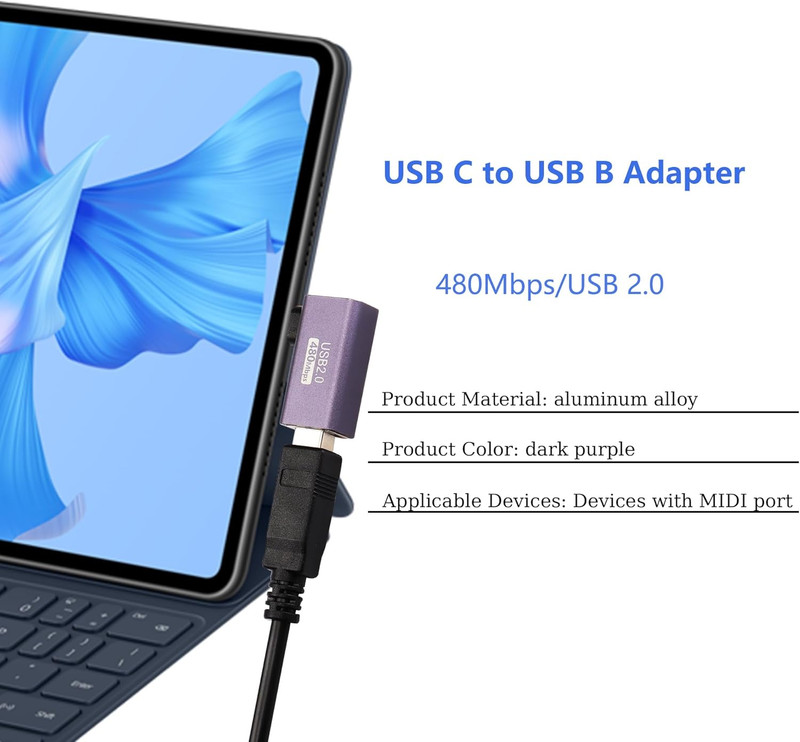 2 Pack USB C to USB B Adapter Type C to MIDI Convert Connector Type C Male to US gallery