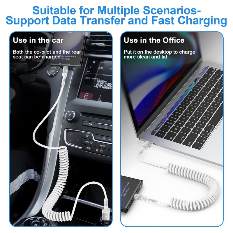3ft Coiled USB-C Fast Charging Cable for iPhone 17/16/15 & Android Auto gallery