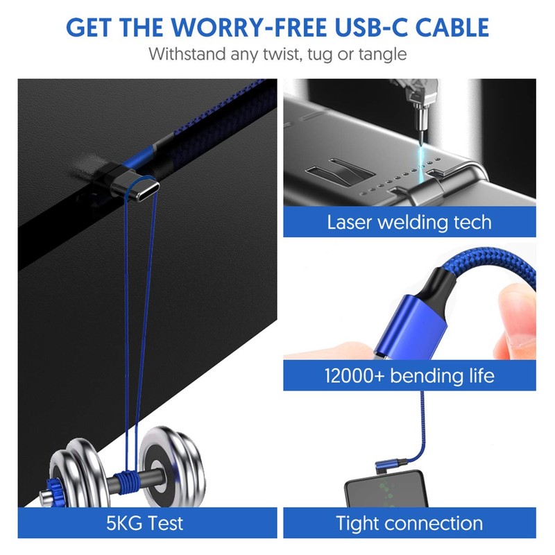 USB C Cable 90 Degree Right Angle2Pack 10FT, USB A to Type C Nylon Braided Fa... gallery