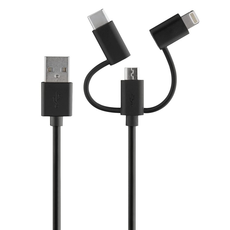 RV06551 4ft 3-in-1 Multi Charging Cord Android and iPhone-Ready Cable – Black