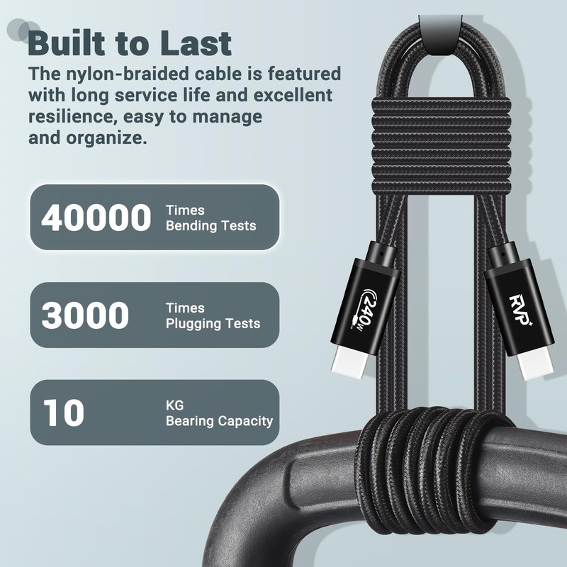 USB-C Data Cable (2-Pack, 240W), Nylon Braided 48V 5A by RVP+ gallery
