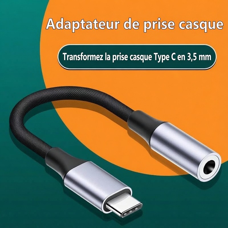 USB-C To 3.5mm Audio Jack Adapter Nylon 12cm Silver DAC For iPhone 17 16 15 gallery