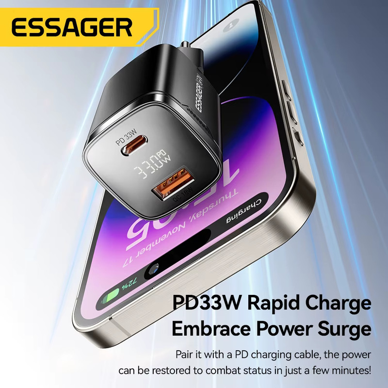 33W GaN USB Type C Charger Digital Display PD Fast Charging For iPhone 16 15 14 gallery
