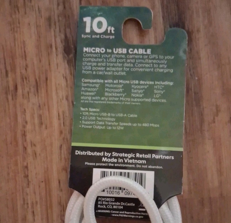 Sync & Charge Micro To USB 10 Foot Long Braided White Cable Cordzilla gallery