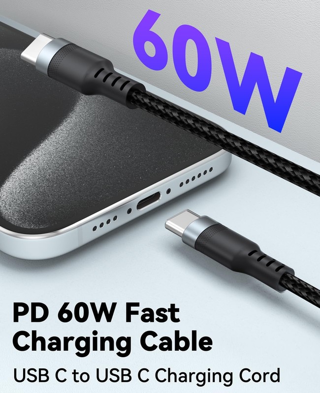 15ft USB C Cable Fast Charging 60W, Long USBC to USB-C Charge 15 Feet, Grey gallery