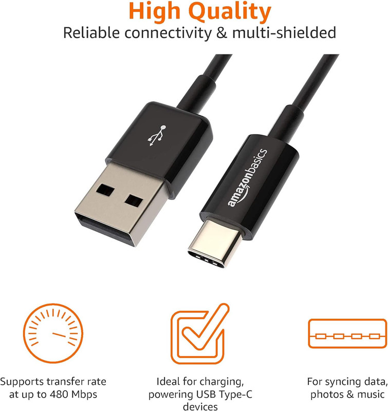 Amazon Basics USB-C to USB-A 2.0 Fast Charger Cable, 480Mbps Speed, USB-IF Certi gallery