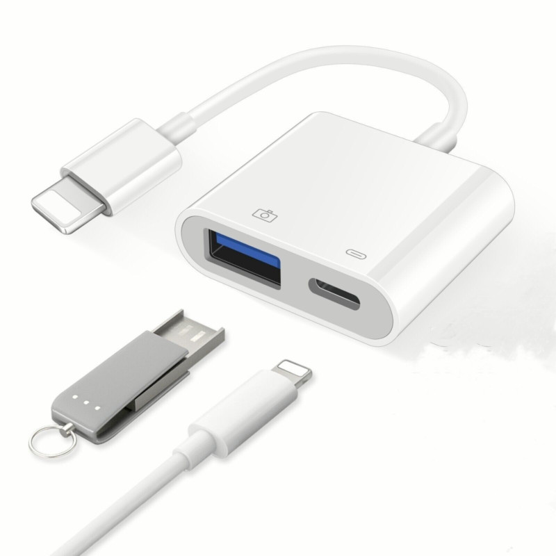 USB Female OTG Adapter for iPhone iPad with charging port