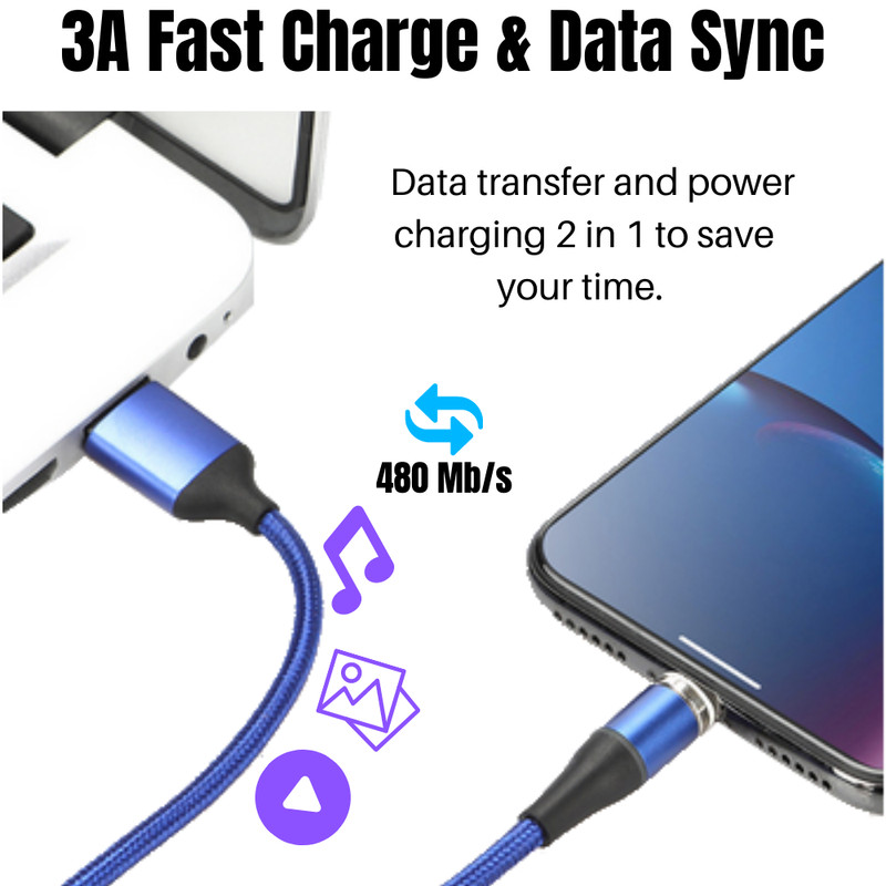 3Pack Magnetic Type C Cable USB C Fast Charger Charging Cord For Android Samsung gallery