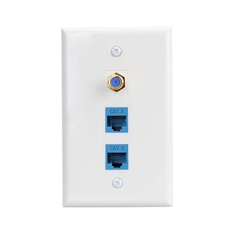 Cat6 Keystone Female to Female 2 Port and F Type Coax 1 Port Connector Wall P...