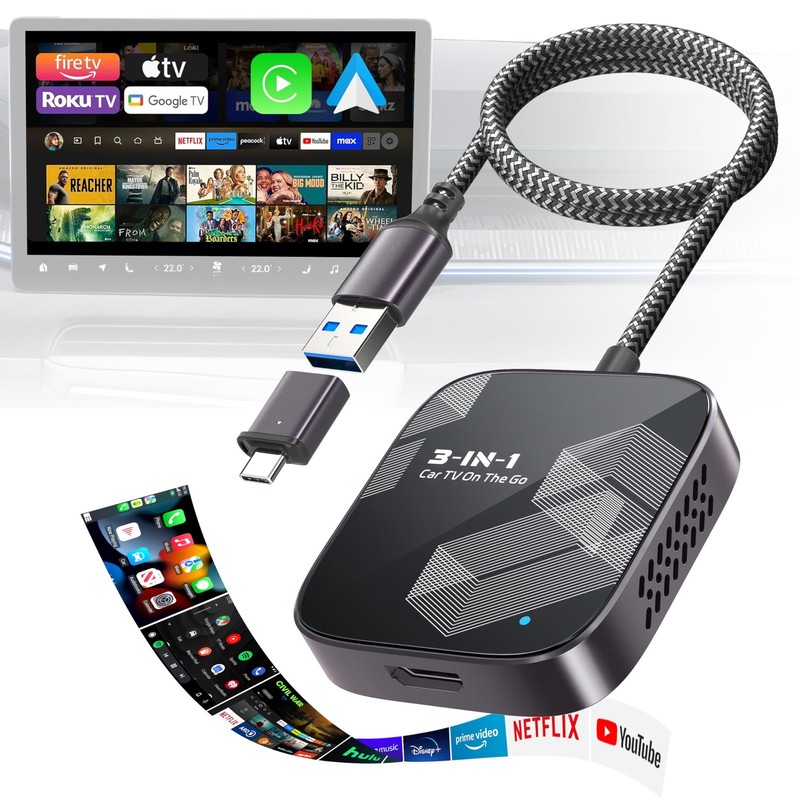 3-in-1 Wireless CarPlay Adapter, 2026 Upgraded Car TV Mate Pro Max [Metal & G...