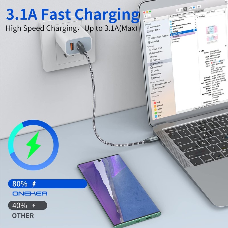 [2-Pack, 1ft] Short USB Type C Cable,Portable USB-C Charger 1 feet, Grey gallery