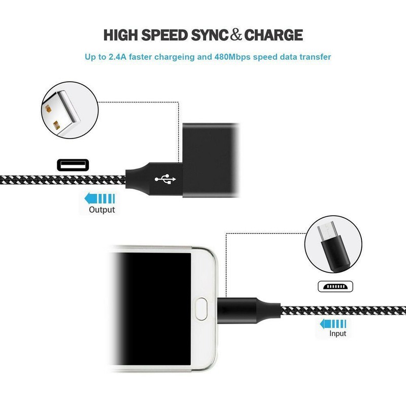 1-1000X Lot Micro USB Fast Charger Cable Data Braided Cord For Samsung Android gallery