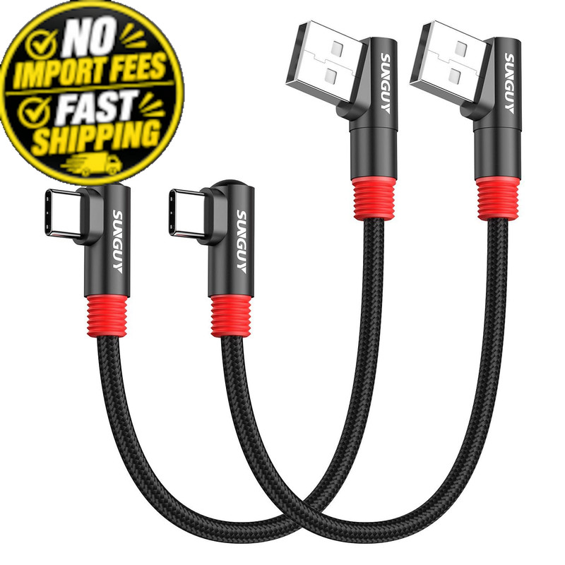 SUNGUY 6 inch/0.15M Right Angle USB C to A Cable 2Pack, 3A Short 0.5FT, Black