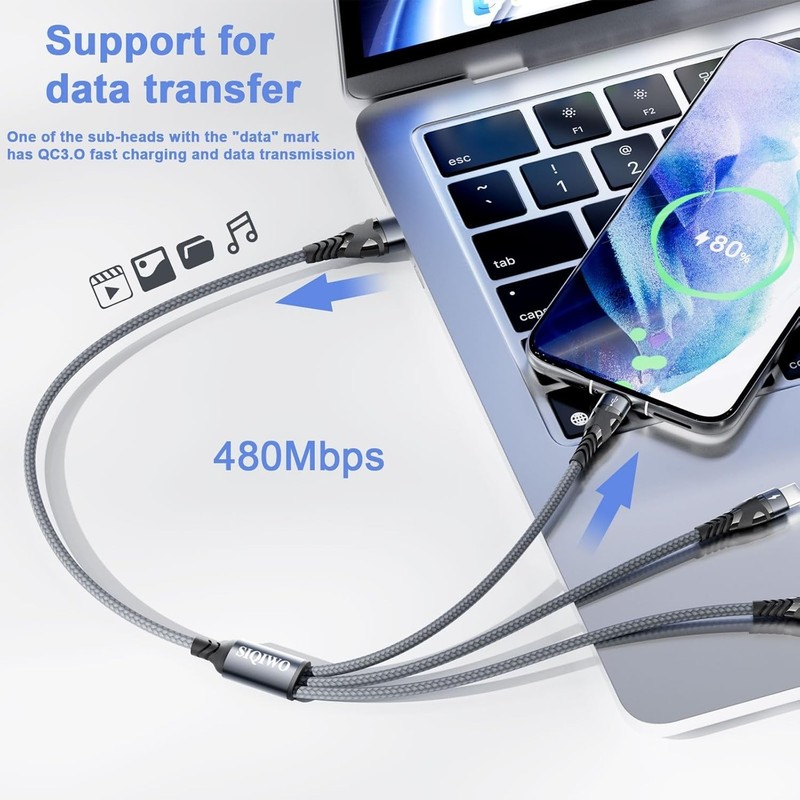 Multi USB-C Cable 4FT, 3 in 1 Multiple Type C Charging,3A Splitter Black 2 PACK gallery