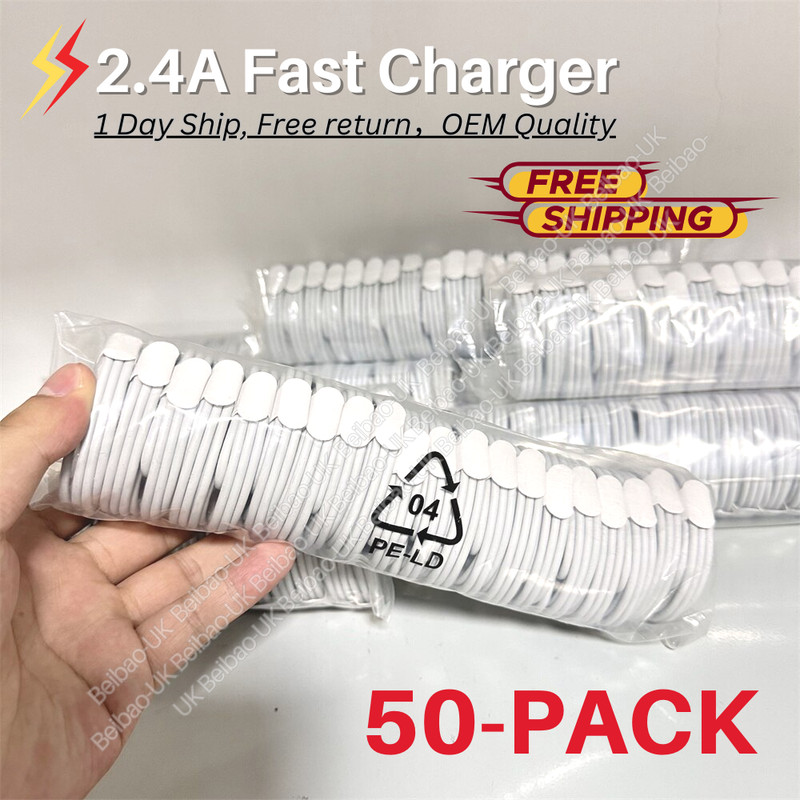 Wholesale 50Pack Lot USB Fast Charger Cable 3/6FT Cord For iPhone 14 13 12 11 8