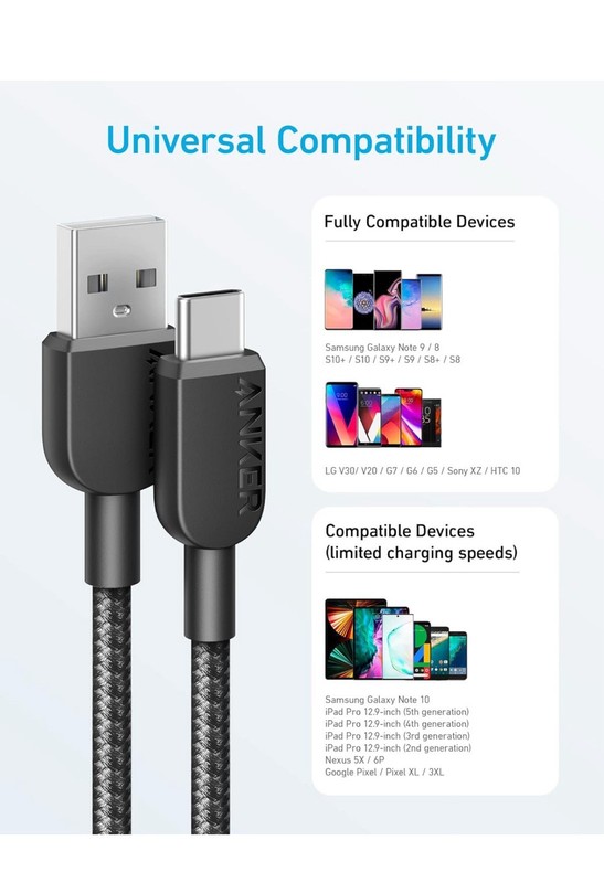 Anker USB A to USB C Cable, Charger Cord (2 Pack, 6FT), for Samsung Galaxy gallery