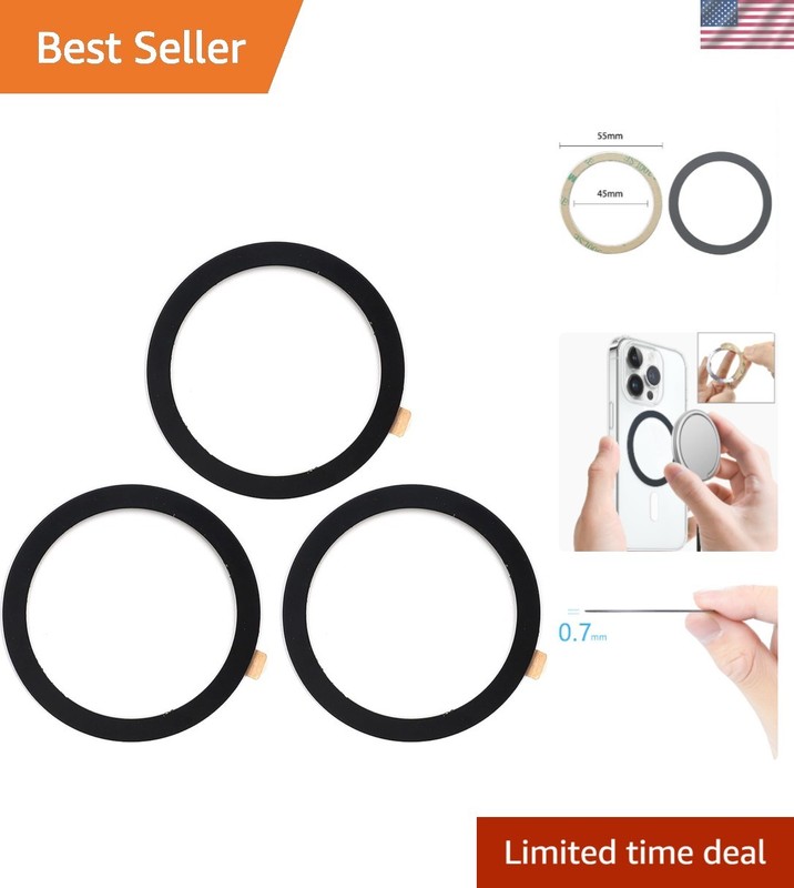 Universal Metal Ring Sticker for Enhanced Magnetic Phone Mounting – 3pcs, Black