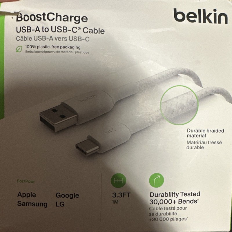 Belkin Charging Braided Cable USB-A to USB-C 3.3 feet White gallery