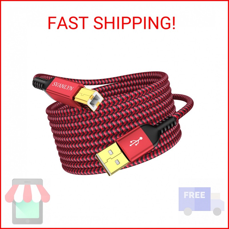 SVANLYN Printer Cable 20 FT, USB A to B 2.0 Printer Cable High-Speed Nylon Braid