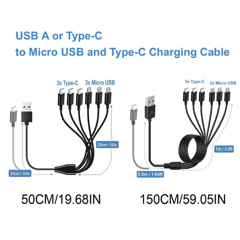 6 in 1 USB Charging Cable Micro USB Type C Splitter for iPhone and Android gallery