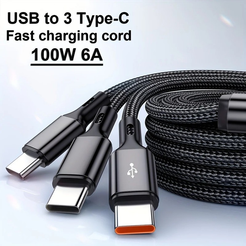 3 in 1 USB to USB C Fast Charging Cable 100W Braided Data Cord for Samsung gallery