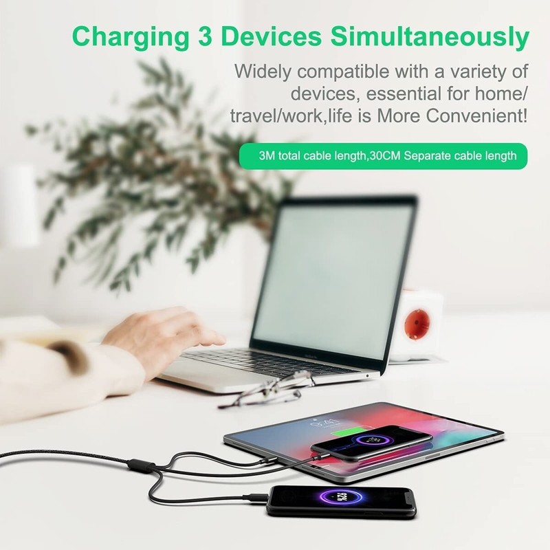 For Samsung Galaxy S23 S22 S21 Ultra 3-in-1 USB Cable (Type-C, 8-Pin, Micro-USB) gallery