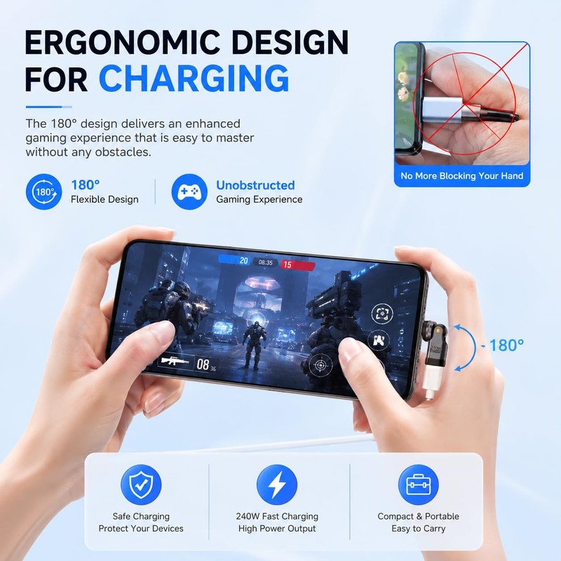 USB C Adapter (3-Pack), PD 240W USB C 90 Degree Adapter, USB Type C Adapter, ... gallery