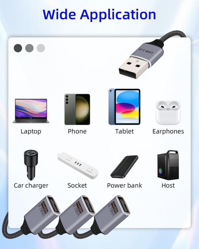 USB Splitter 1 In 3 Out Male To 3USB Female Extension Hub Power Cable 26cm gallery