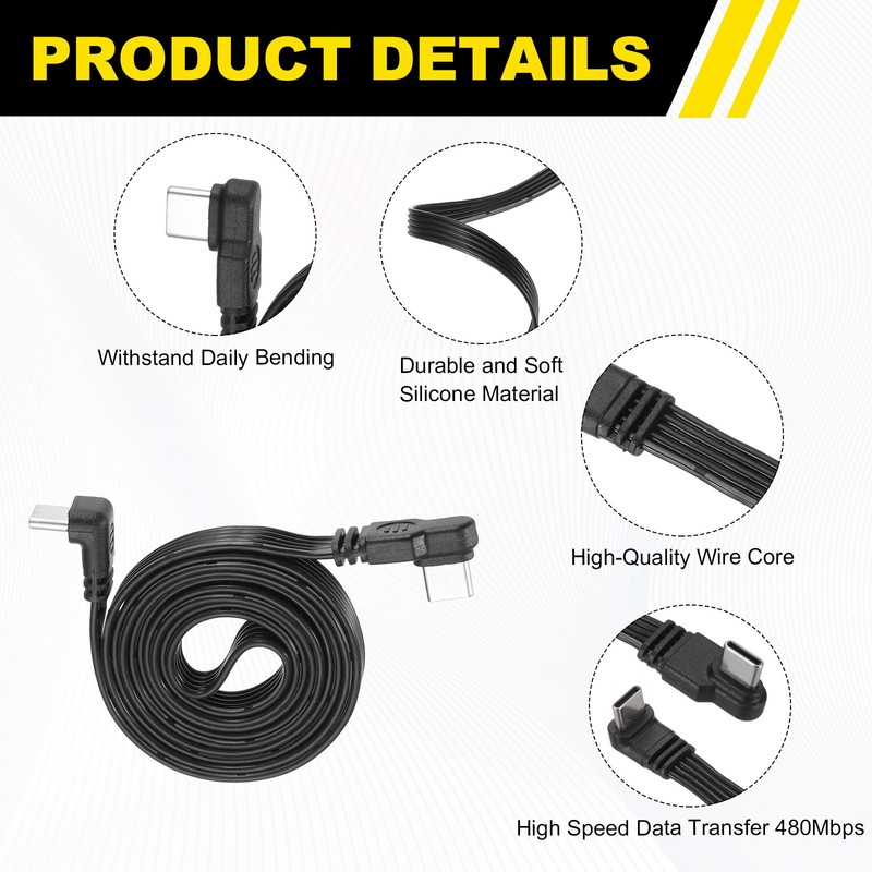 Flat USB-C Extension Cable 39.4 Inch Right Angle Type C Charging Cord gallery