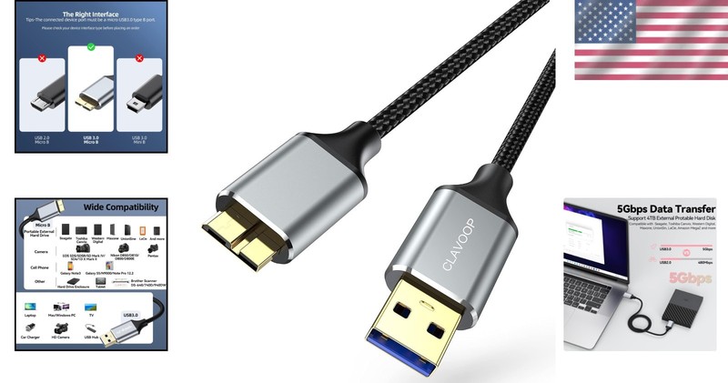 Durable 1.5 FT USB 3.0 Micro B Cable - Fast 5 Gbps Transfer for Multiple Devices gallery