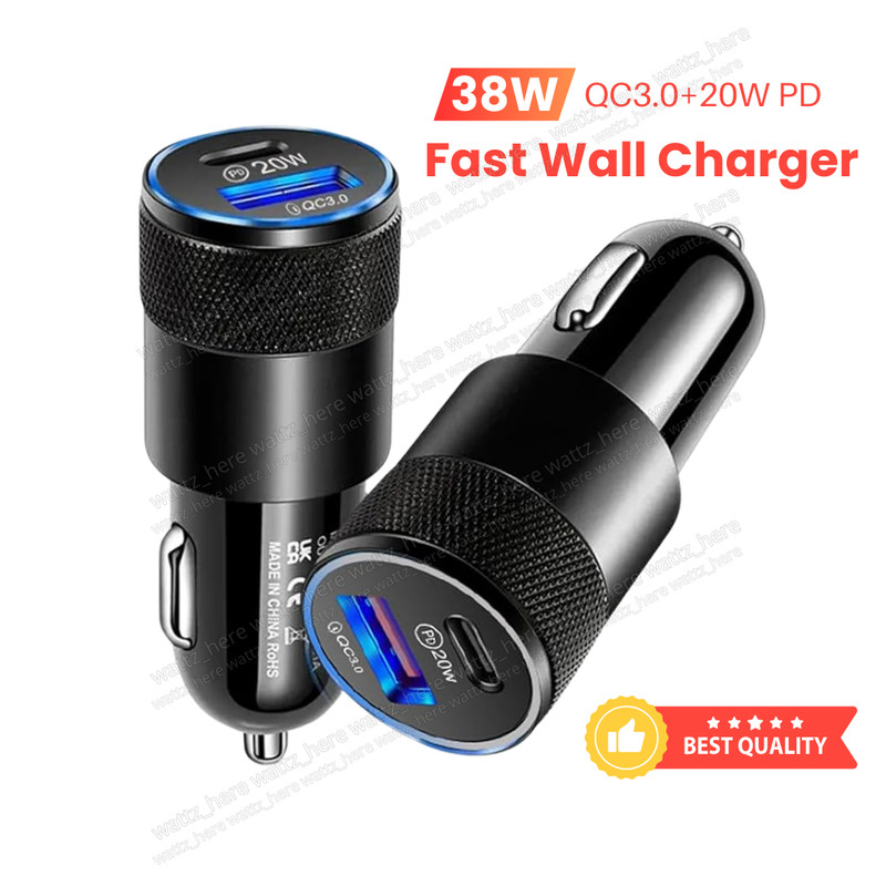 Car Charger For iPhone 15 14 13 12 Pro Max Fast Charge 38W PD Type C USB Adapter