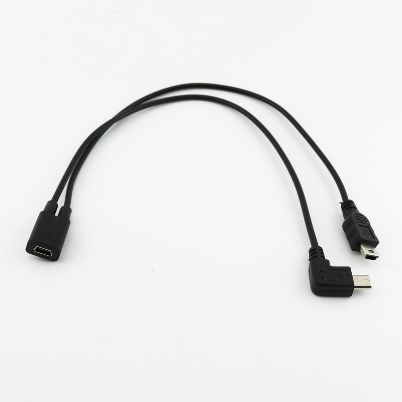 1pc USB Mini Female To Mini Male and Micro Right Angle Male Charger Y Cable 30cm gallery