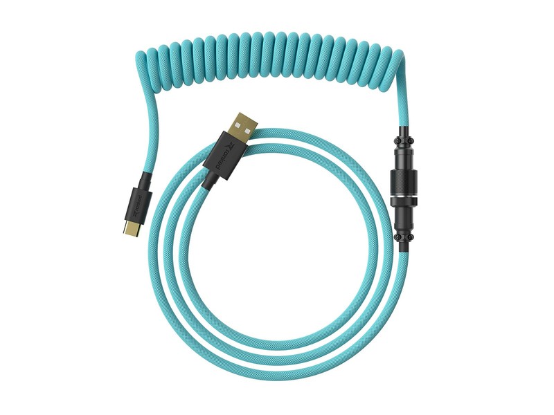 1 PC Coiled Keyboard Cable Double Sleeved 5Pin Aviator USB C To A Blue 20W
