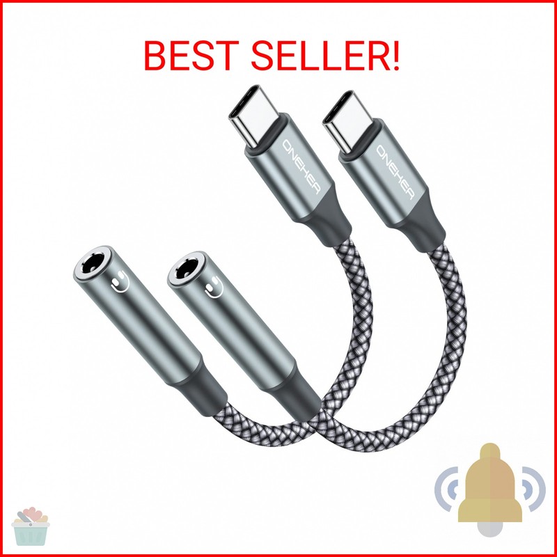 OneKer USB Type C to 3.5mm Headphone Jack Adapter, (2-Pack) USB C to Aux Female