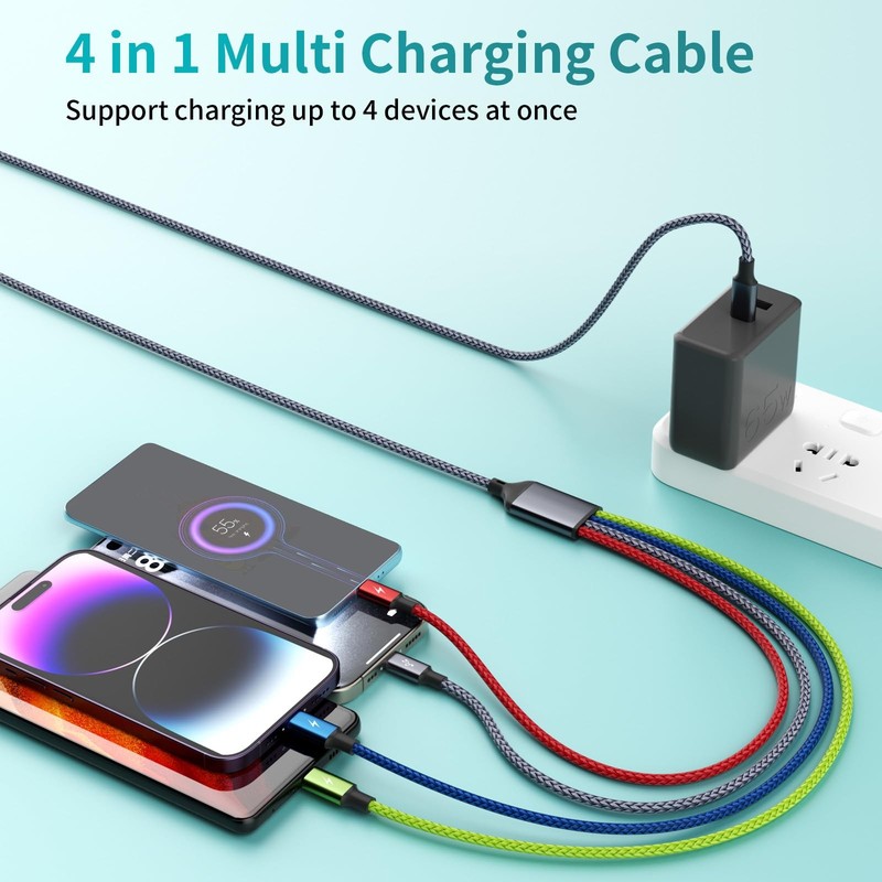 USB C Multi Charging Cable 1Pack 5FT, 4 in 1 1Pack5FT, Blue_Grey_Red_Green gallery