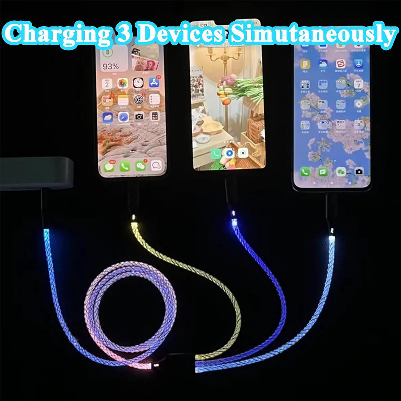 66W 3 in 1 LED Light up Charging Cable, RGB Flowing Glowing Fast Charging Cord gallery