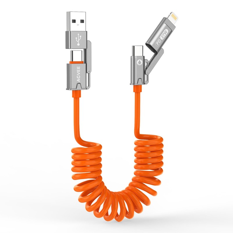 1.5ft 4 In 1 Coiled Multi USB C Charging Cable Cord Phone Universal Adapter