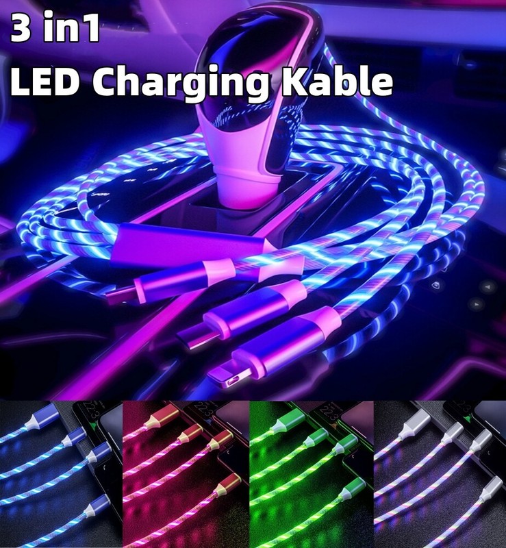 3 in 1 LED Light Fast Charging Charger Cable TYPE USB For iPhone Android Samsung gallery