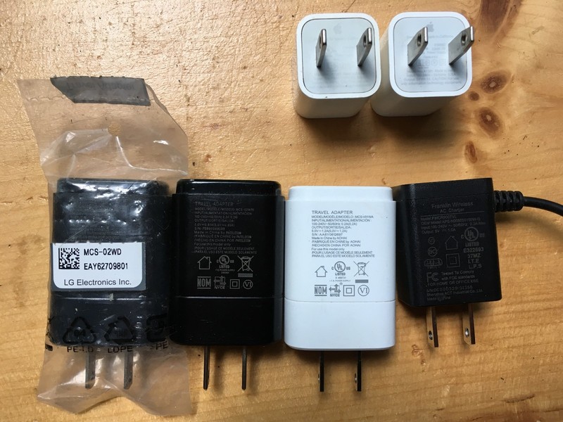 Lot of 5 USB Wall Charger Blocks OEM Apple Samsung LG Franklin Mixed Power Adapt