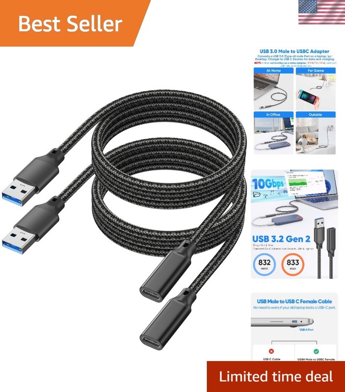 USB C Female to USB Male Adapter Cable 5FT/1.5M 2-Pack,10Gbps USB A to USB C …
