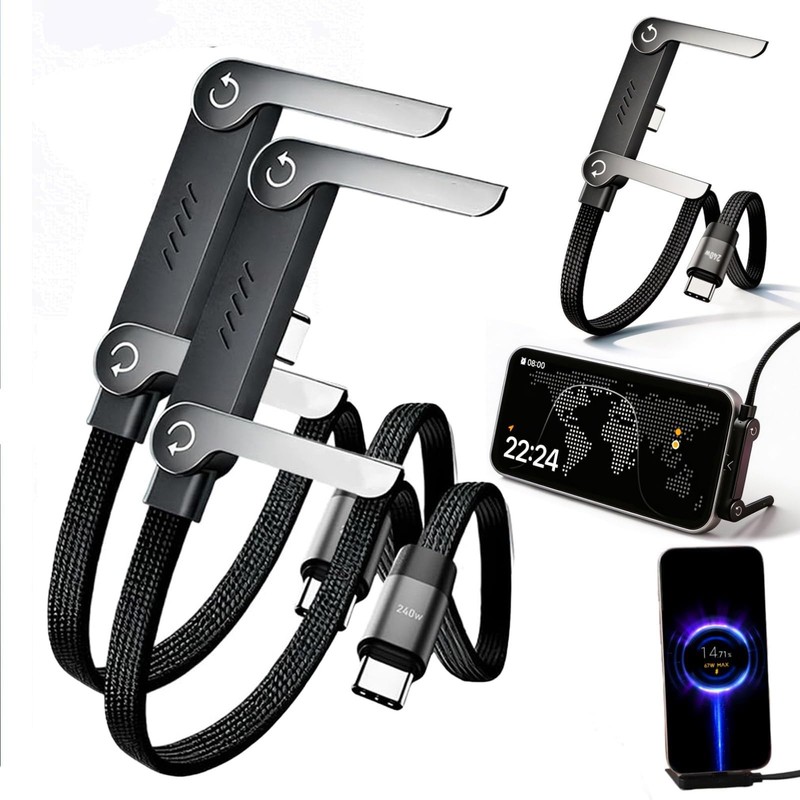 240W Braided Foldable Phone Stand Cord – 2 PCS Invisible Holder Charger Cable…
